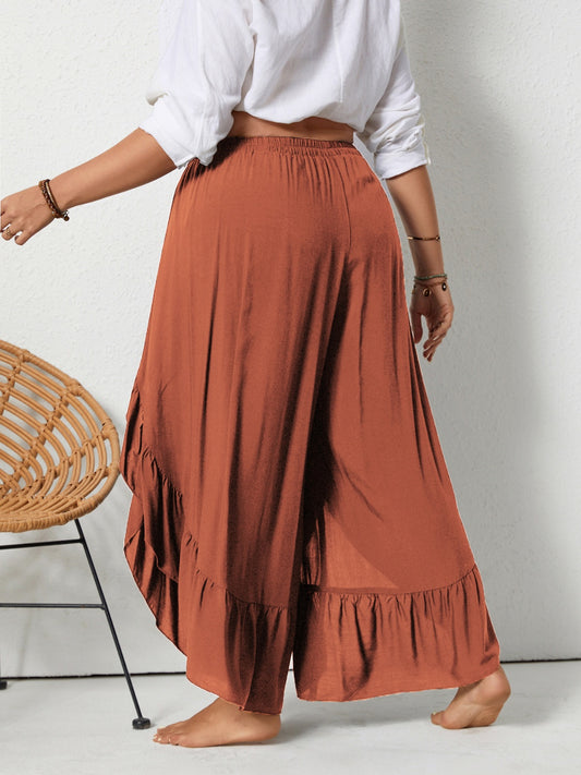 Plus Size Ruffled Wide Leg Pants - felvior