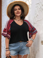 Plus Size V-Neck Flounce Sleeve Top