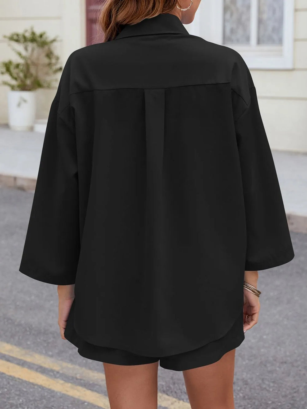 Button Up Long Sleeve Top and Shorts Set