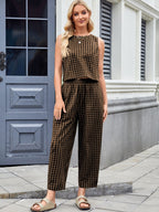Plaid Sleeveless Top and Pants Set