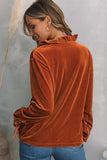 Notched Frill Detail Long Sleeve Blouse - felvior