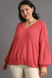 Umgee Full Size Dropped Shoulder Side Slit Sweater Plus Size - felvior