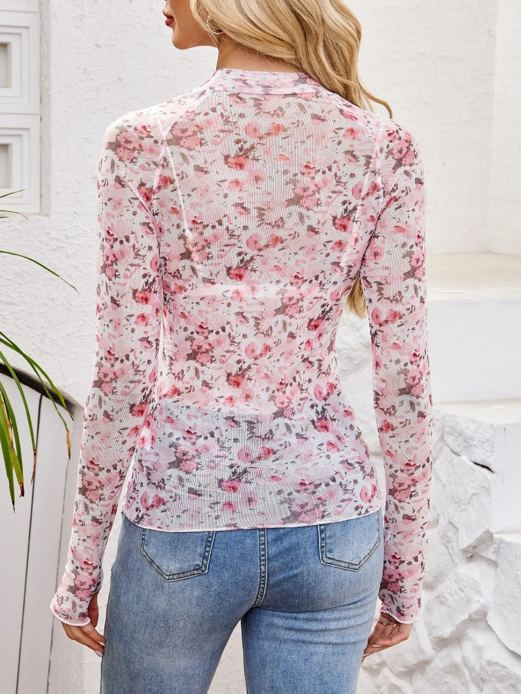 Floral Mock Neck Long Sleeve Top