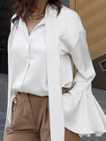 Button Down Flounce Sleeve Shirt - felvior