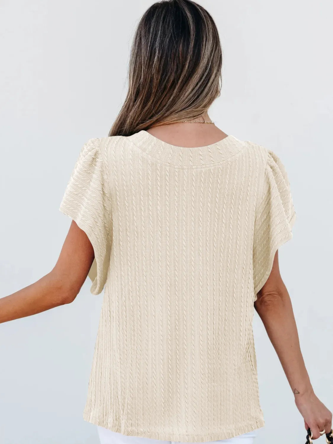 Round Neck Ruffle Sleeve Top