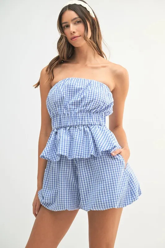 MABLE Gingham Tube Top and Shorts Set - felvior