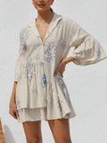 Button Detail Printed Mini Dress - felvior