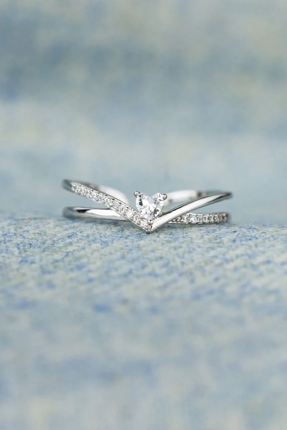 925 Sterling silver Inlaid Zircon Heart Open Ring - felvior