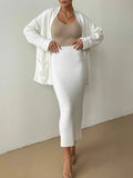 Pocketed Long Sleeve Cardigan and Skirt Sweater Set - felvior