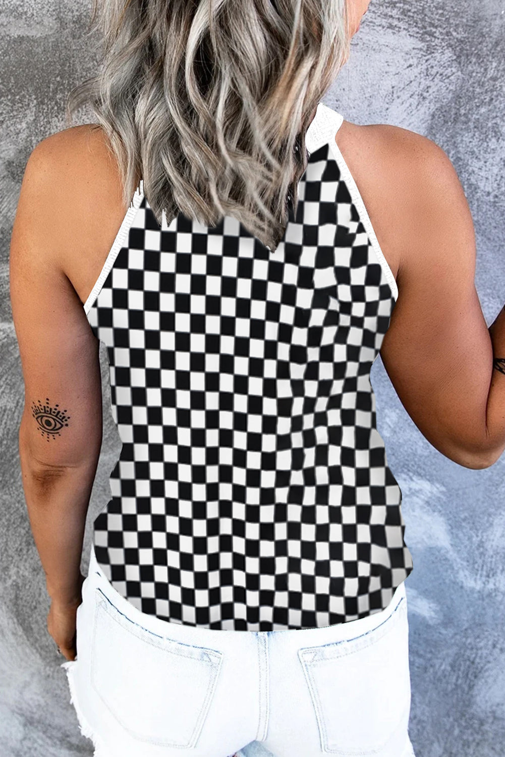 Checkered Grecian Neck Tank - felvior
