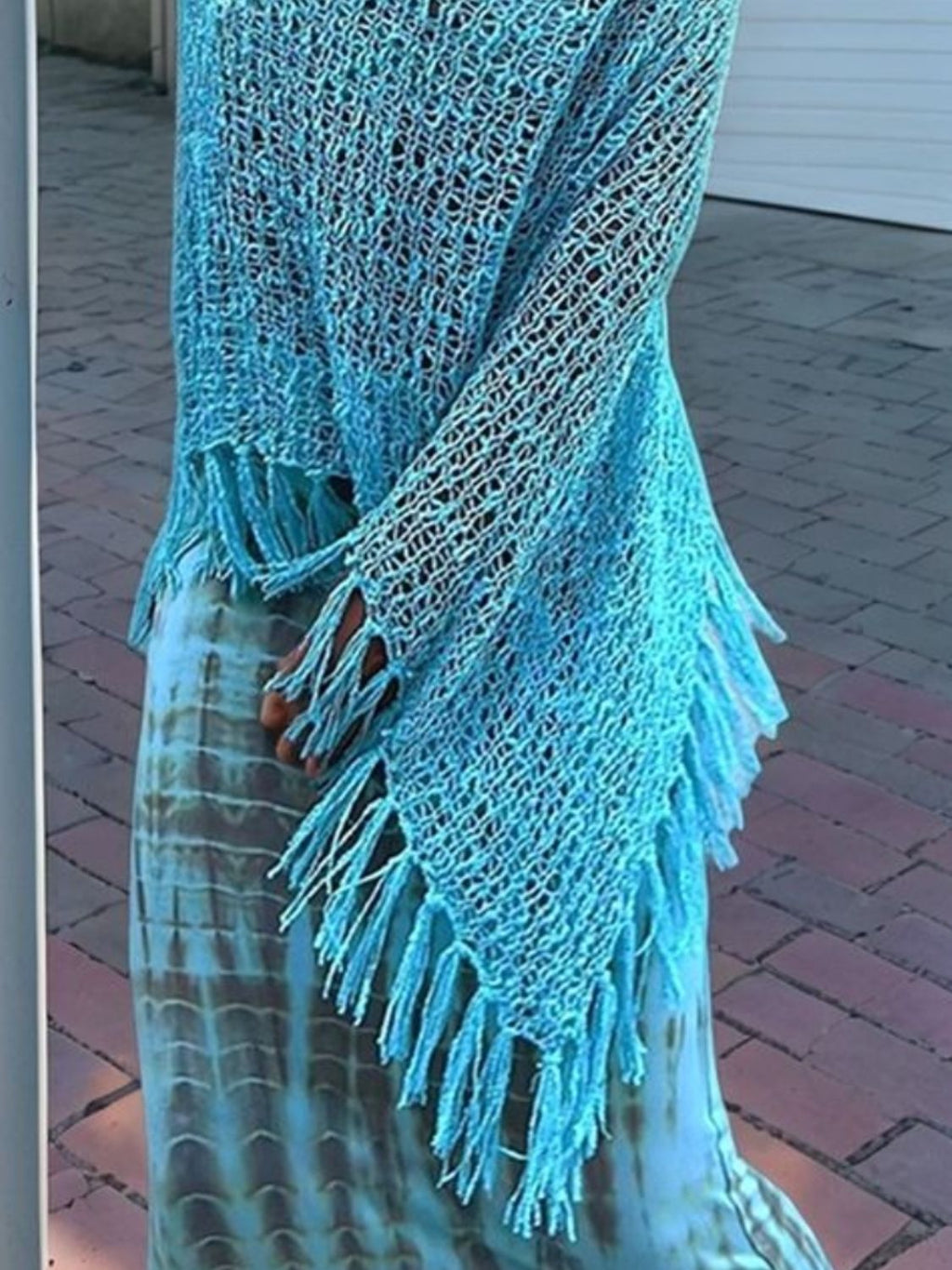 Tassel Boat Neck Knit Shawl