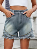Raw Hem Studded Denim Shorts - felvior