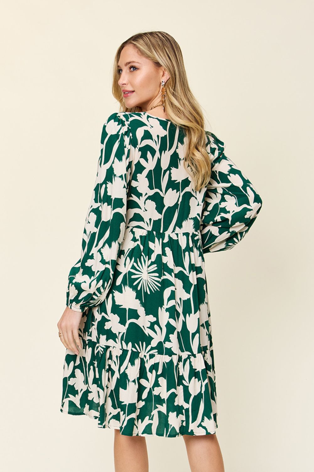 Double Take Full Size Printed Ruffle Hem Dress with Pocket - felvior