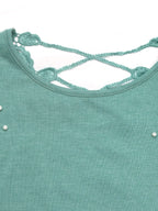 Pearl Detail Round Neck Short Sleeve T-Shirt