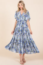 Mittoshop Floral Tie Waist Flutter Sleeve Tiered Dress
