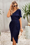 Devine Ruched One-Shoulder Tulip Hem Dress - felvior