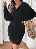Perfee Surplice Long Sleeve Sweater Dress - felvior