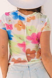 Printed Round Neck Short Sleeve Blouse - felvior