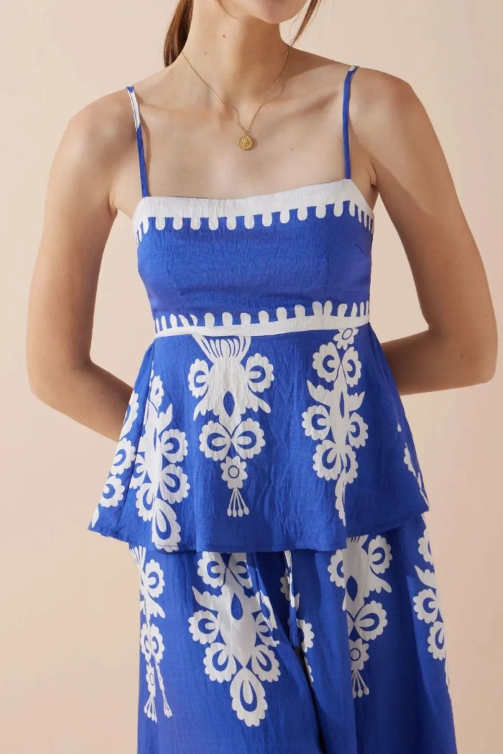 Printed Square Neck Cami and Wide Leg Pants Set - felvior