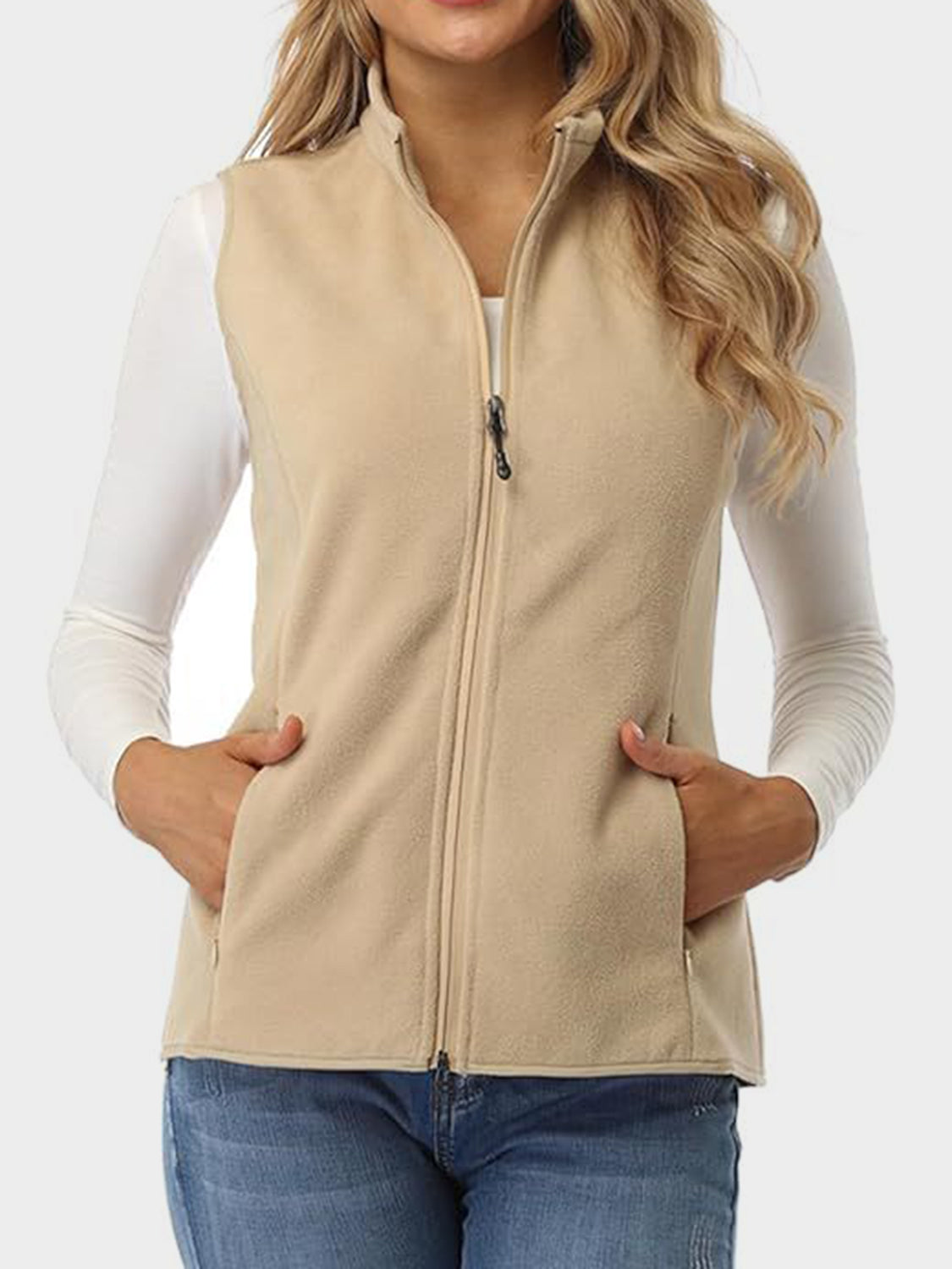 Zip Up Turtleneck Vest with Pockets - felvior