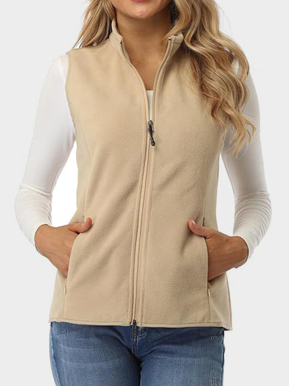 Zip Up Turtleneck Vest with Pockets - felvior
