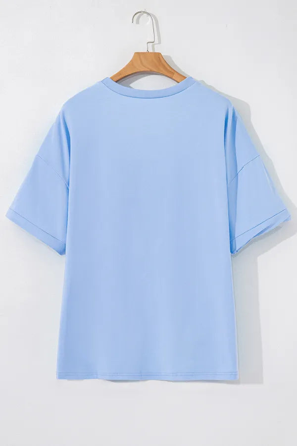 Sequined American Flag Dropped Shoulder T Shirt