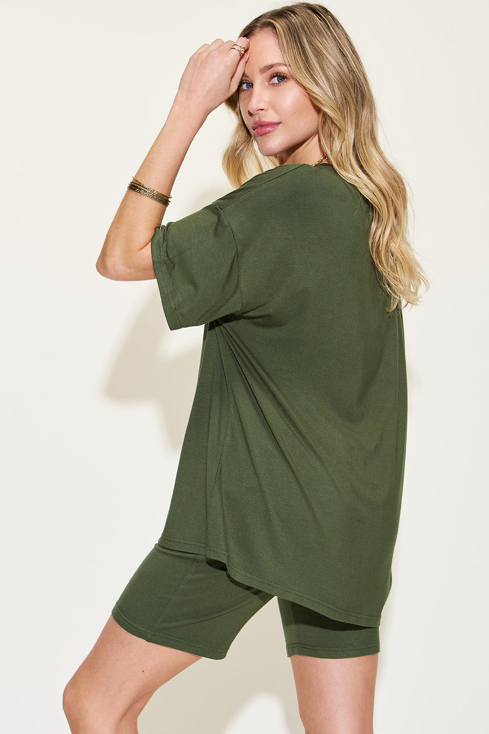 Basic Bae Full Size V-Neck Drop Shoulder T-Shirt and Shorts Set - felvior
