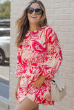 Printed Round Neck Frill Trim Dress - felvior