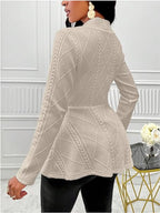 One Button Textured Peplum Cardigan