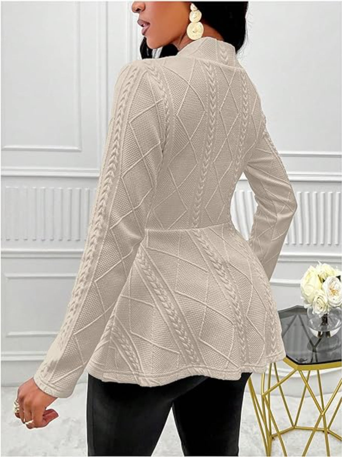One Button Textured Peplum Cardigan