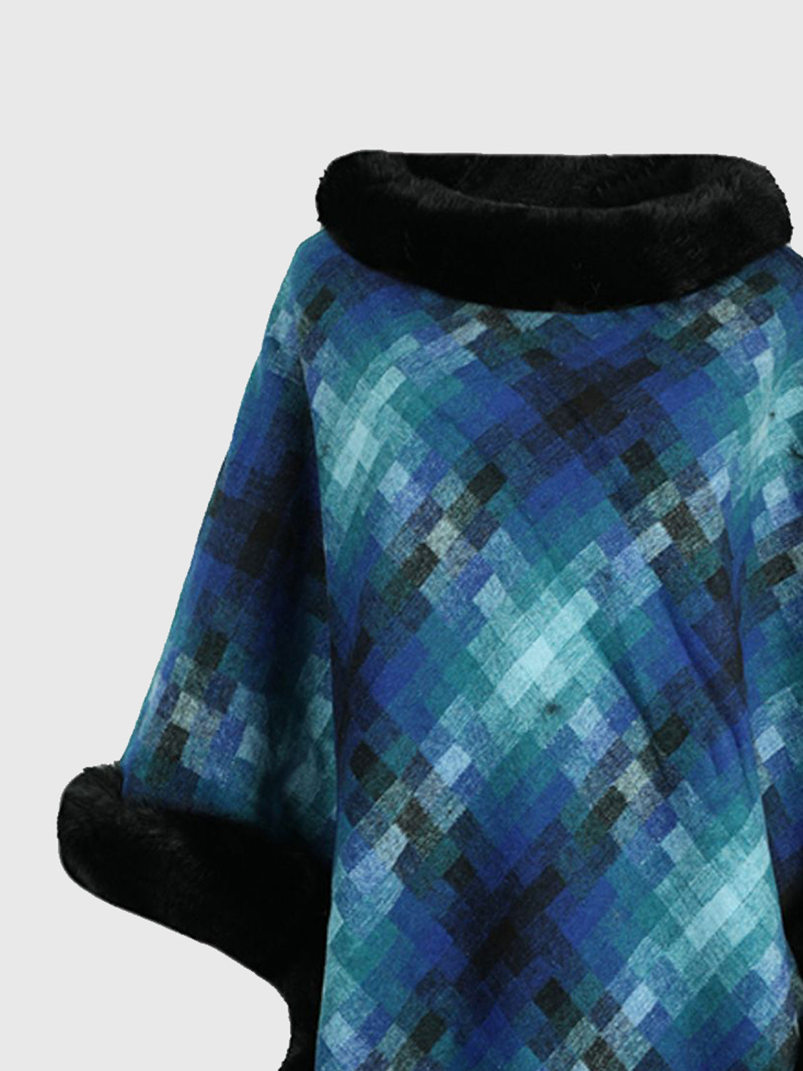 Faux Fur Trim Poncho - felvior