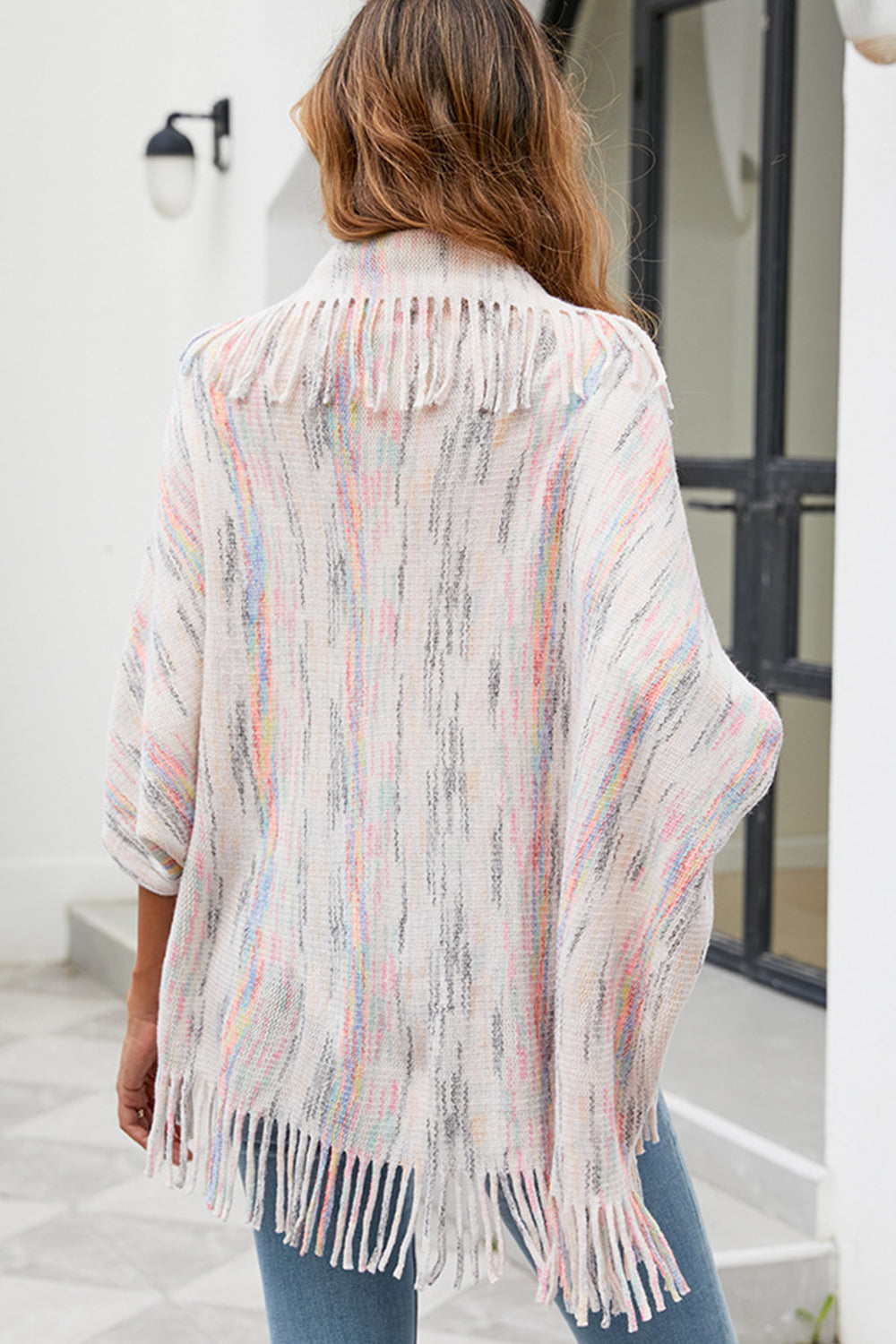 Fringe Detail Printed Poncho - felvior