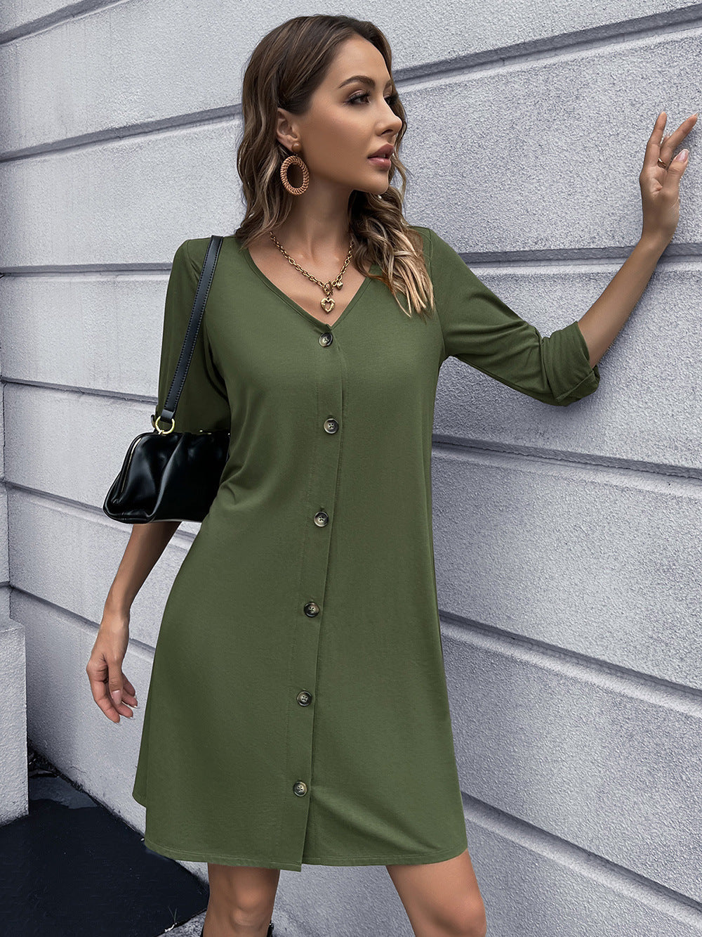 Ivy Lane Button Down V-Neck Mini Dress - felvior
