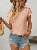 Mandy Eyelet Round Neck Short Sleeve Top