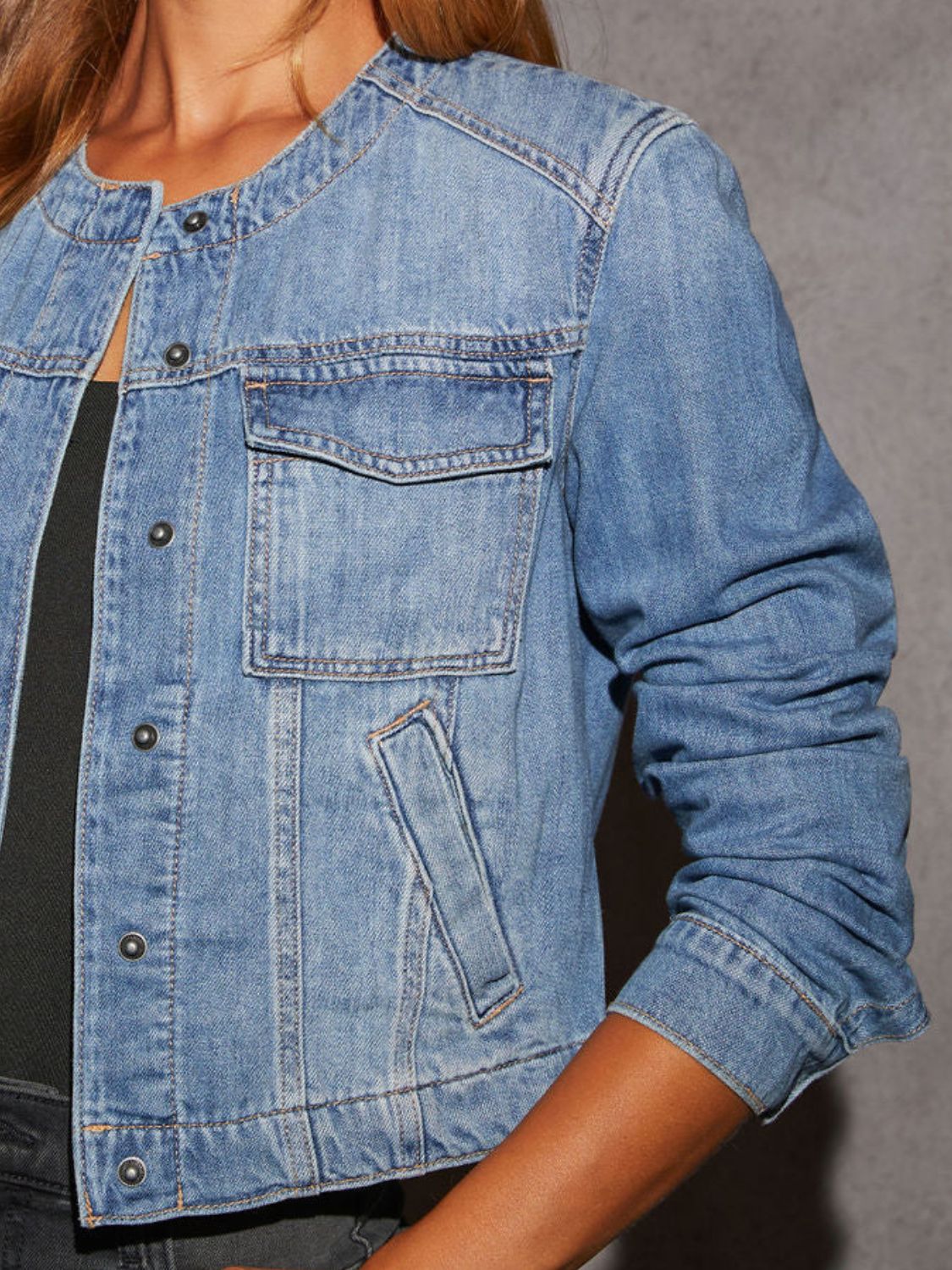 Snap Down Dropped Cargo Denim Jacket - felvior