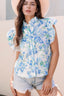 Floral Print Ruffle Sleeve Frilly Button Up Shirt