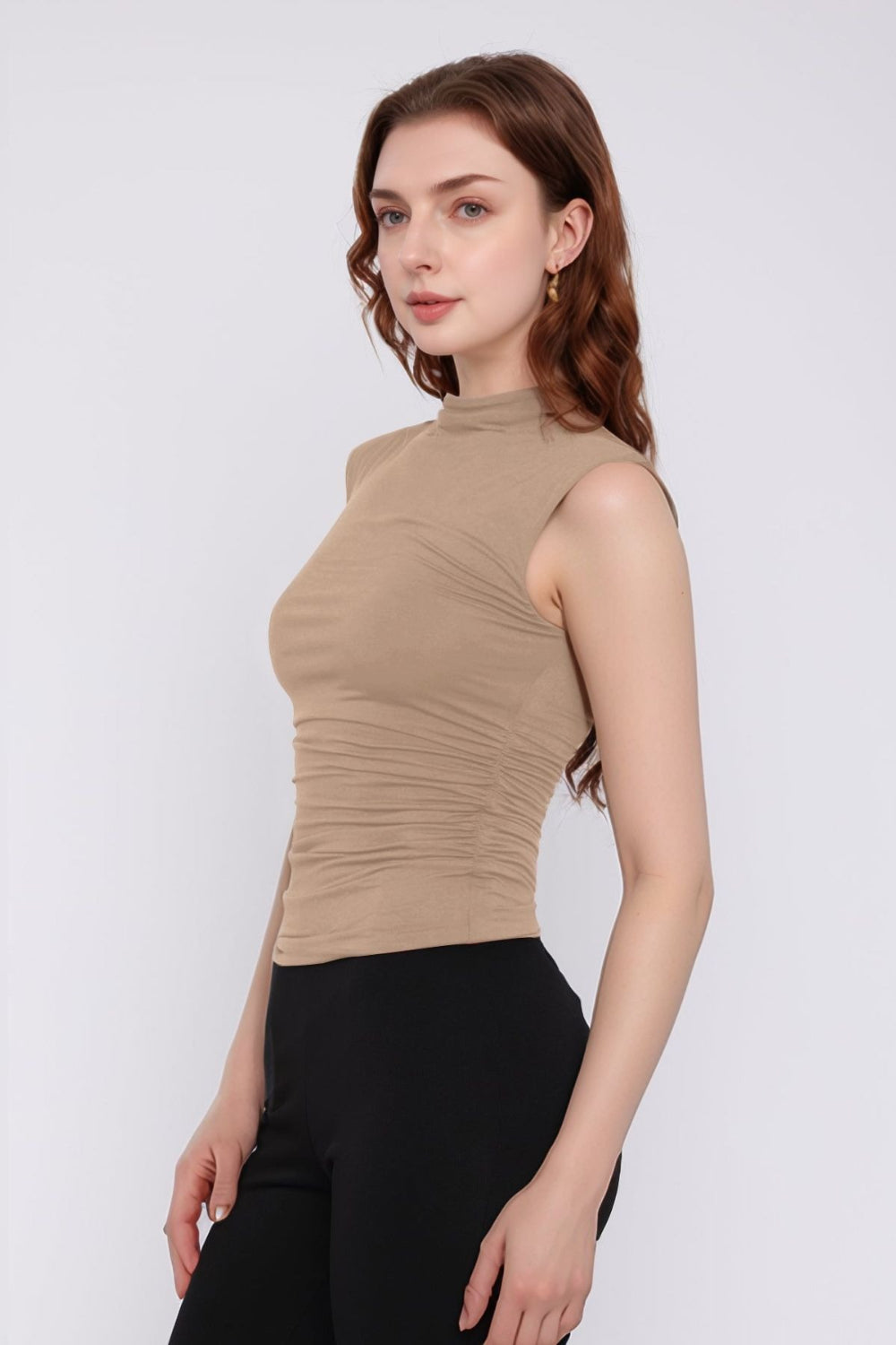 Mock Neck Ruched Tank - felvior