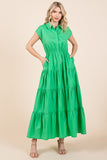 Mittoshop Button Up Collared Tiered Maxi Shirt Dress - felvior