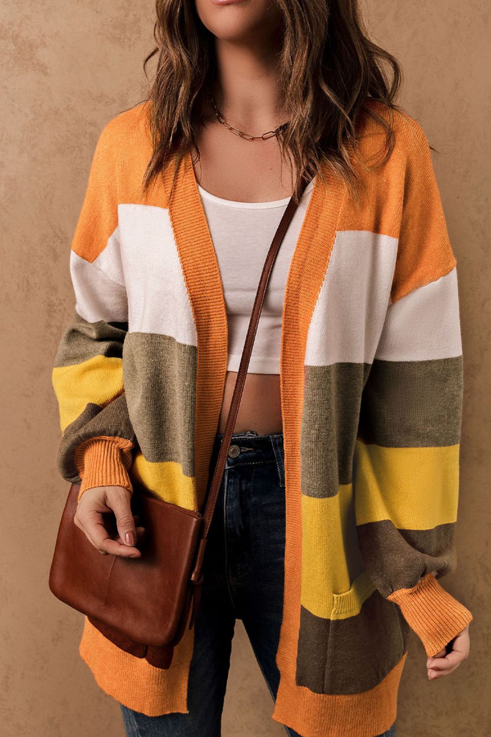 Open Front Color Block Cardigan - felvior