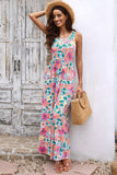 Round Neck Sleeveless Maxi Dress with Pockets - felvior