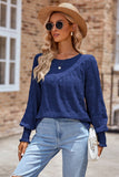 Ruched Round Neck Lantern Sleeve Blouse - felvior