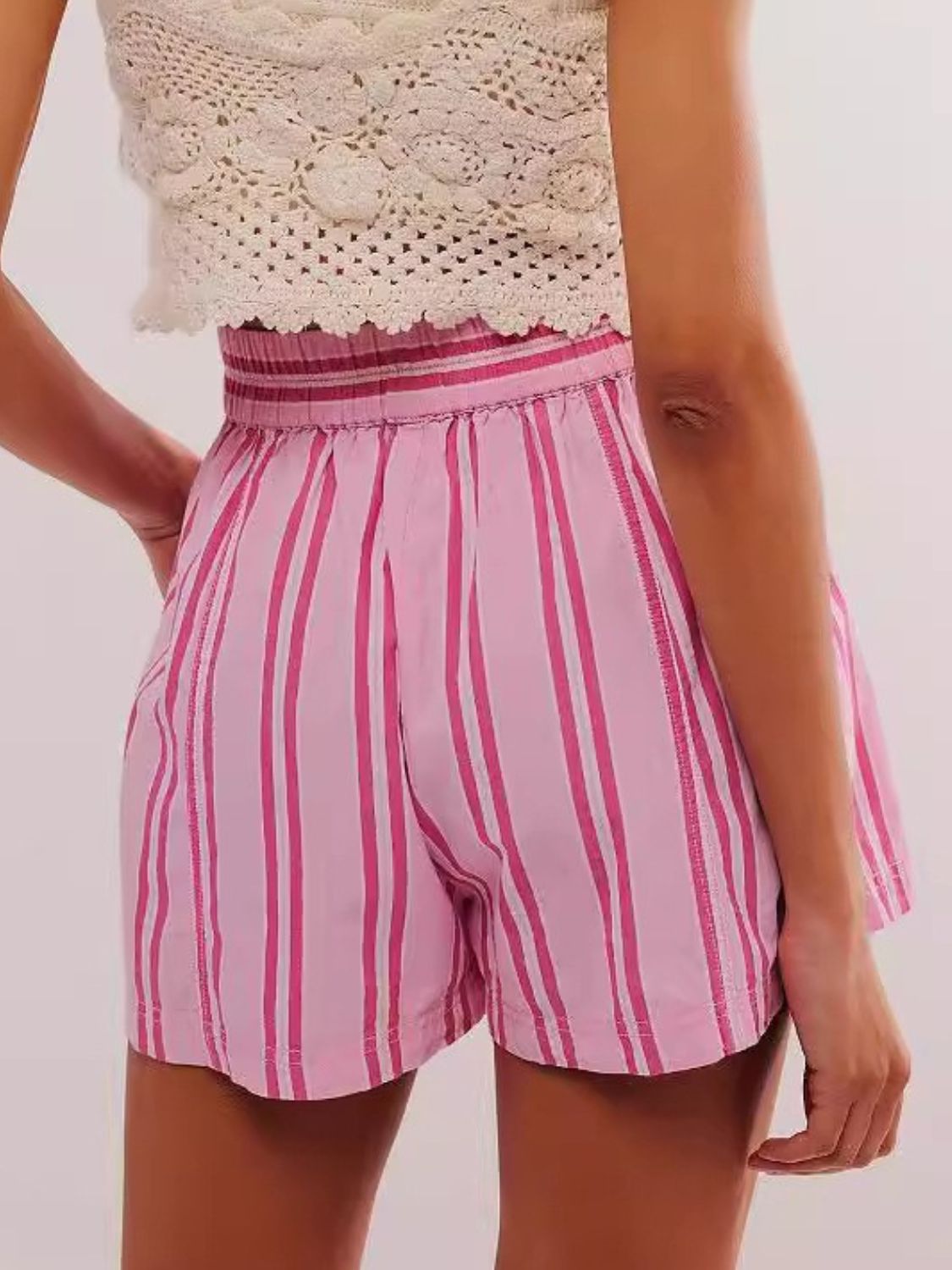 Striped Elastic Waist Shorts - felvior