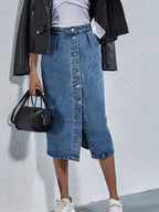 Buttoned Denim Skirt with Pockets