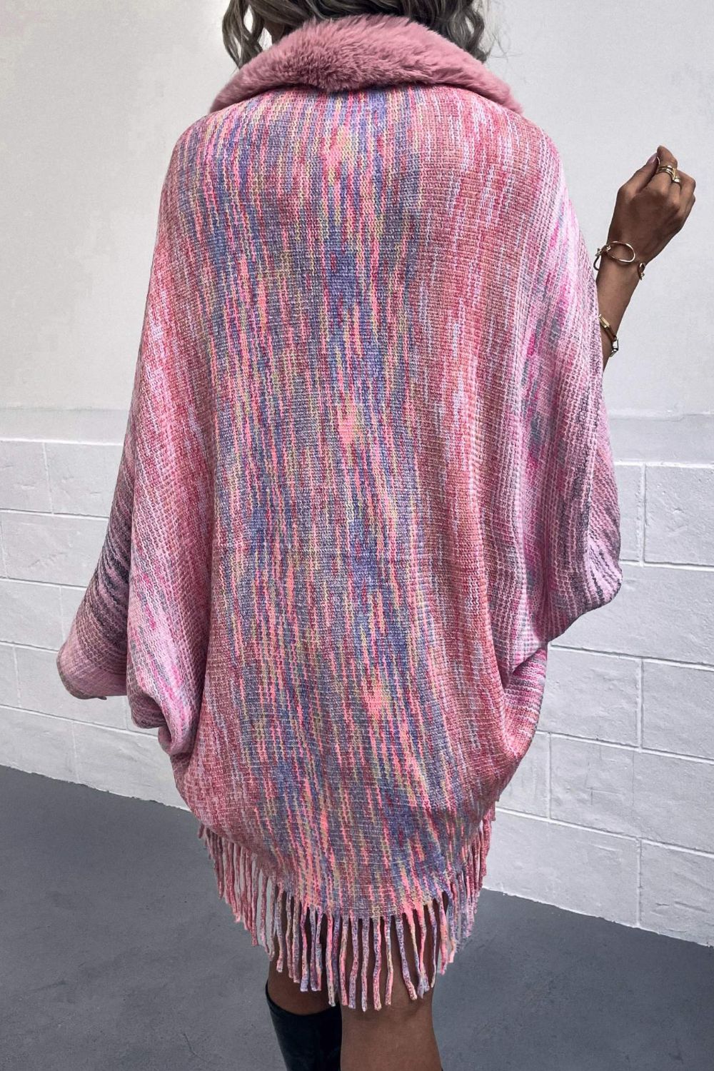 Open Front Fringe Hem Poncho - felvior