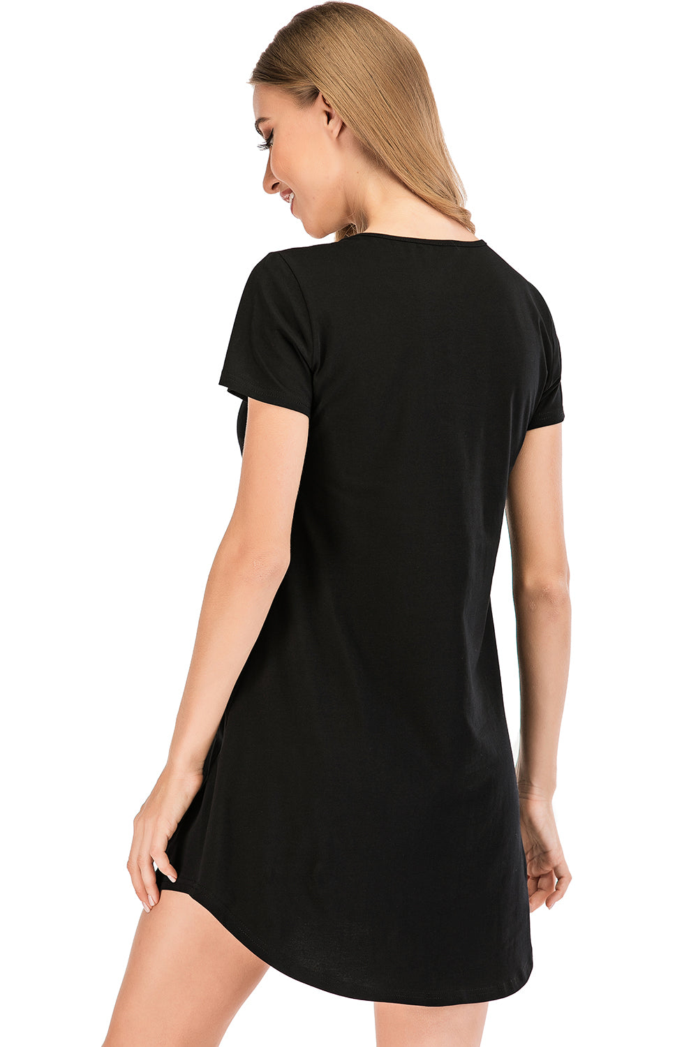 Graphic Round Neck Short Sleeve Lounge Dress - felvior