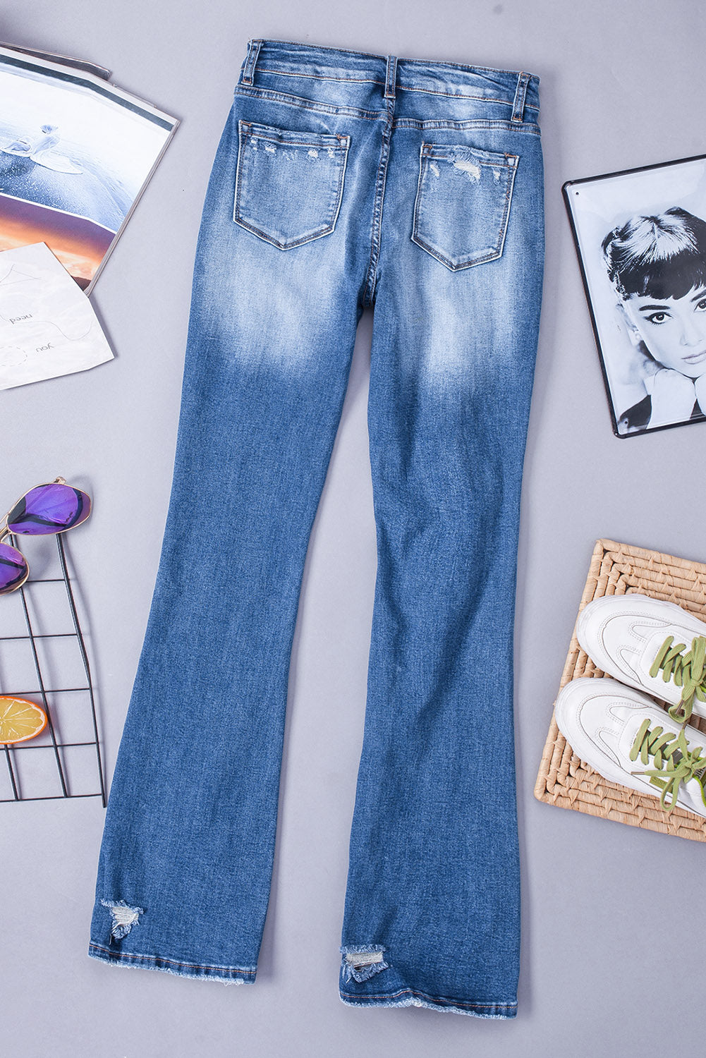 Sequin Bow Distressed Bootcut Jeans - felvior