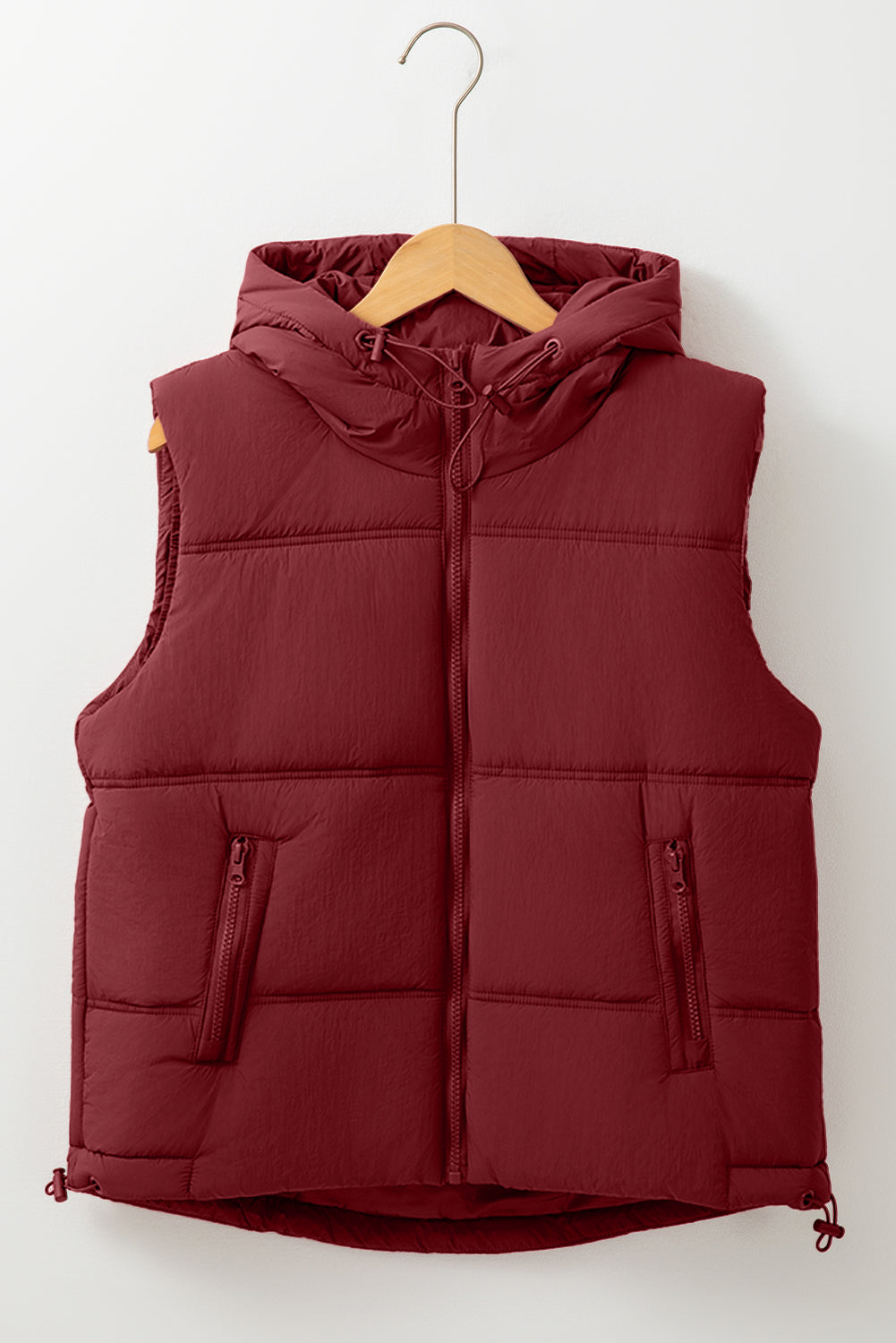 Drawstring Zip Up Hooded Vest Coat - felvior