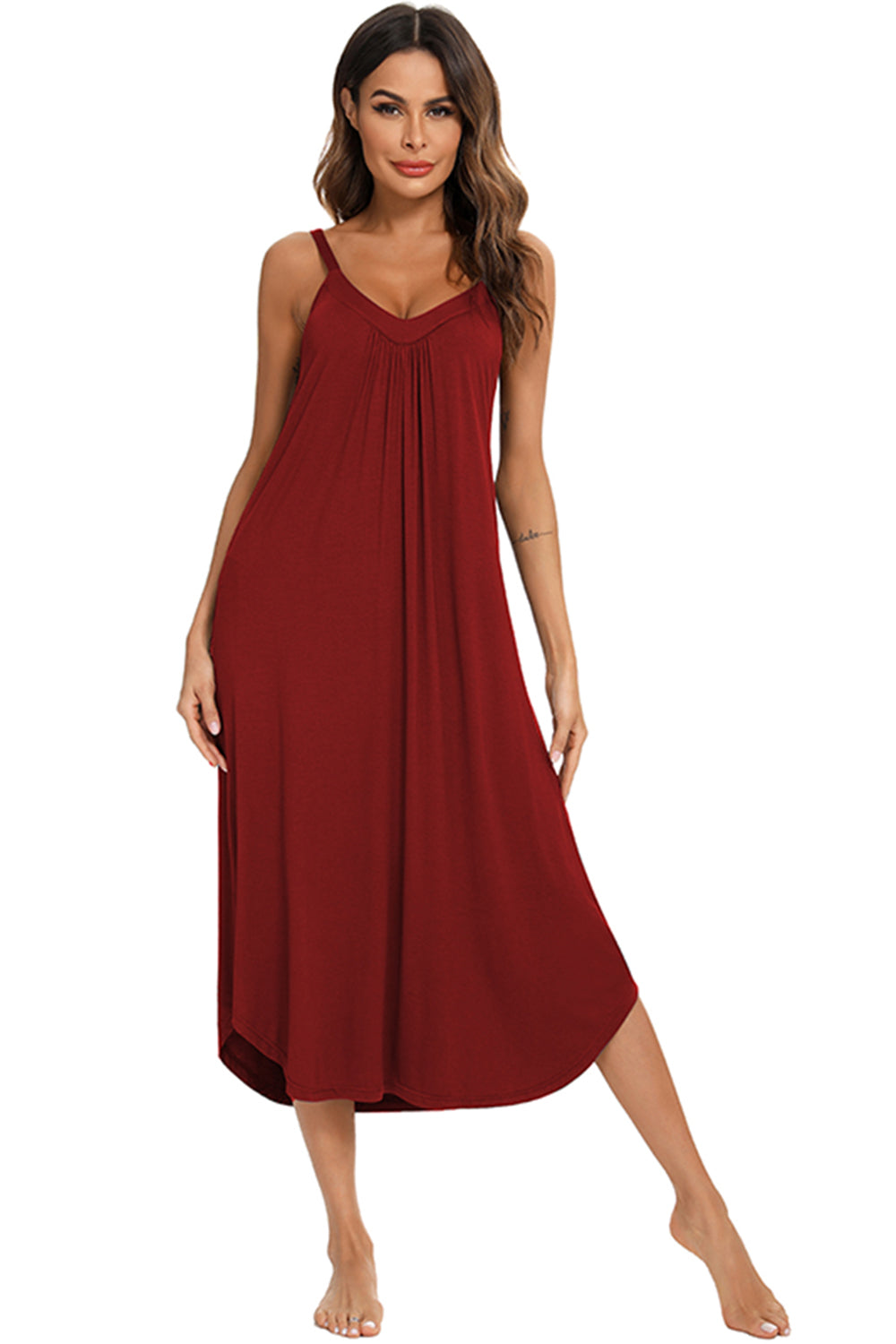 V-Neck Midi Lounge Dress - felvior