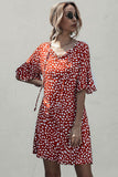 Tie Neck Flounce Sleeve Printed Mini Dress - felvior