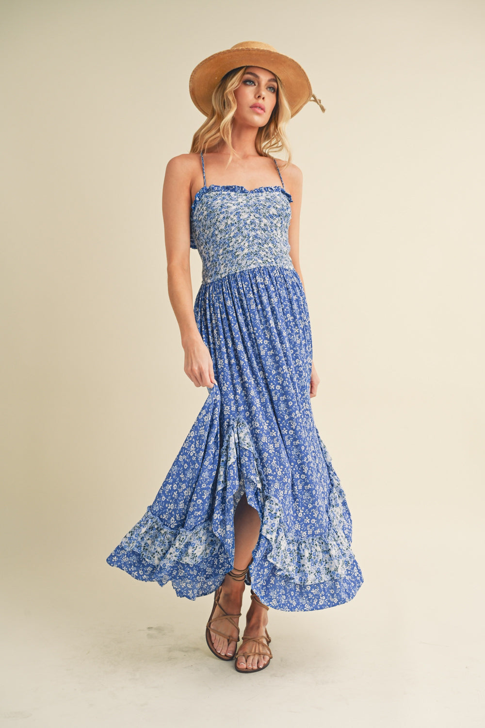 Aemi + Co Ditsy Floral Ruffled Hem Maxi Cami Dress - felvior